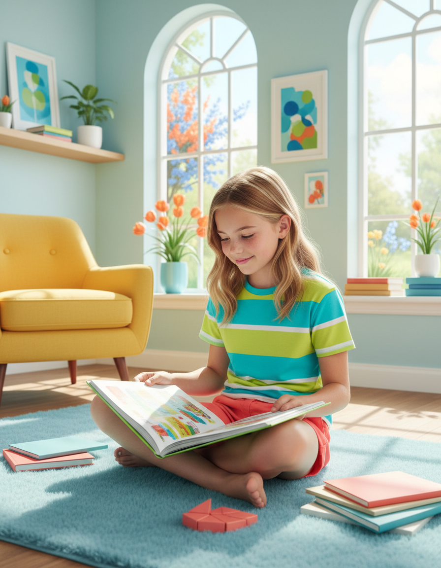 A child confidently absorbed in an independent learning activity in a bright airy room